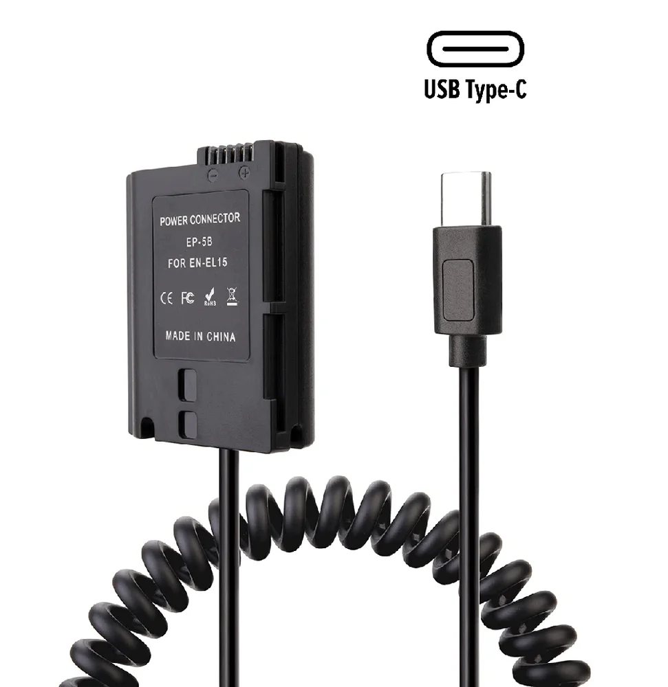 Adaptador Dummy, Pd Ep-5b, Bateria Nikon En-el15, Espiral Com Conector Usb-c Adaptador Dummy, Pd Ep-5b, Bateria Nikon En-el15, Espiral Com Conector Usb-c