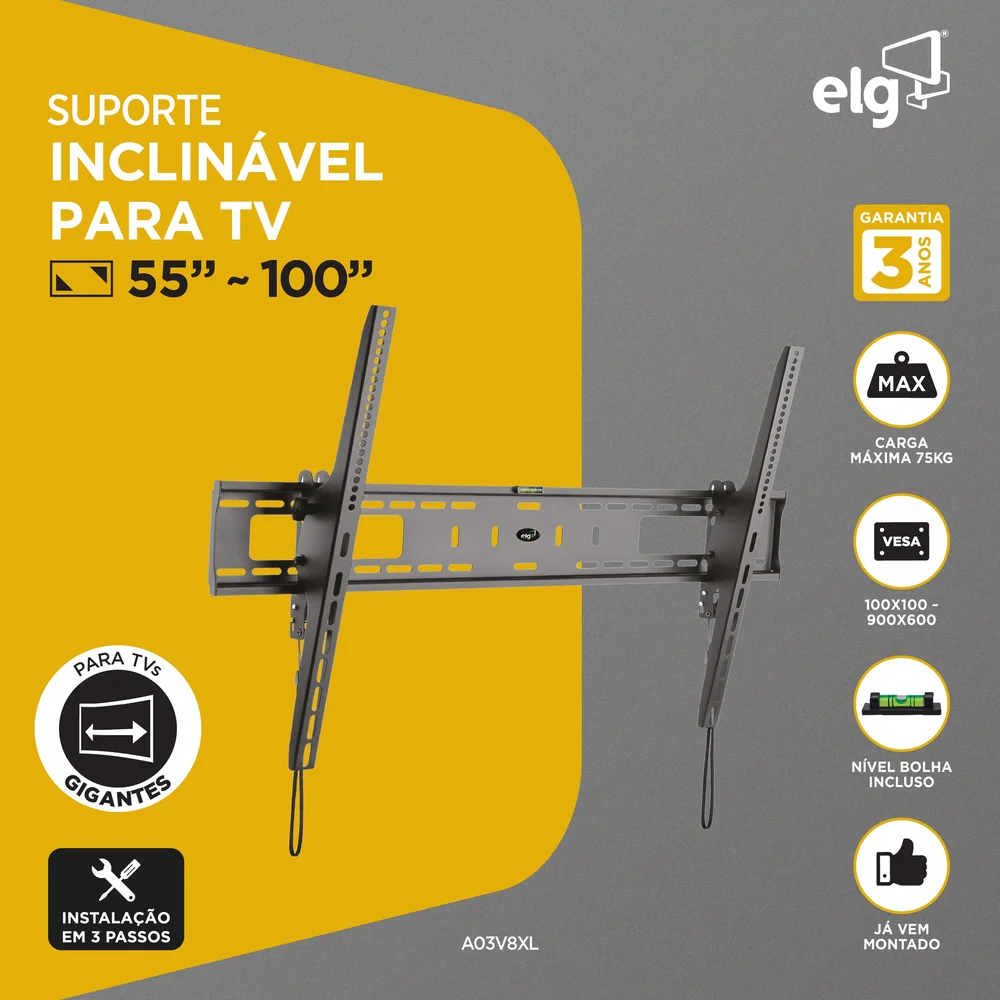 Imagem 2 de 4 do produto Suporte Inclinável De Parede Para Telas Gigantes, Vesa 900, 55" A 100", Preto, A03v8xl, Elg