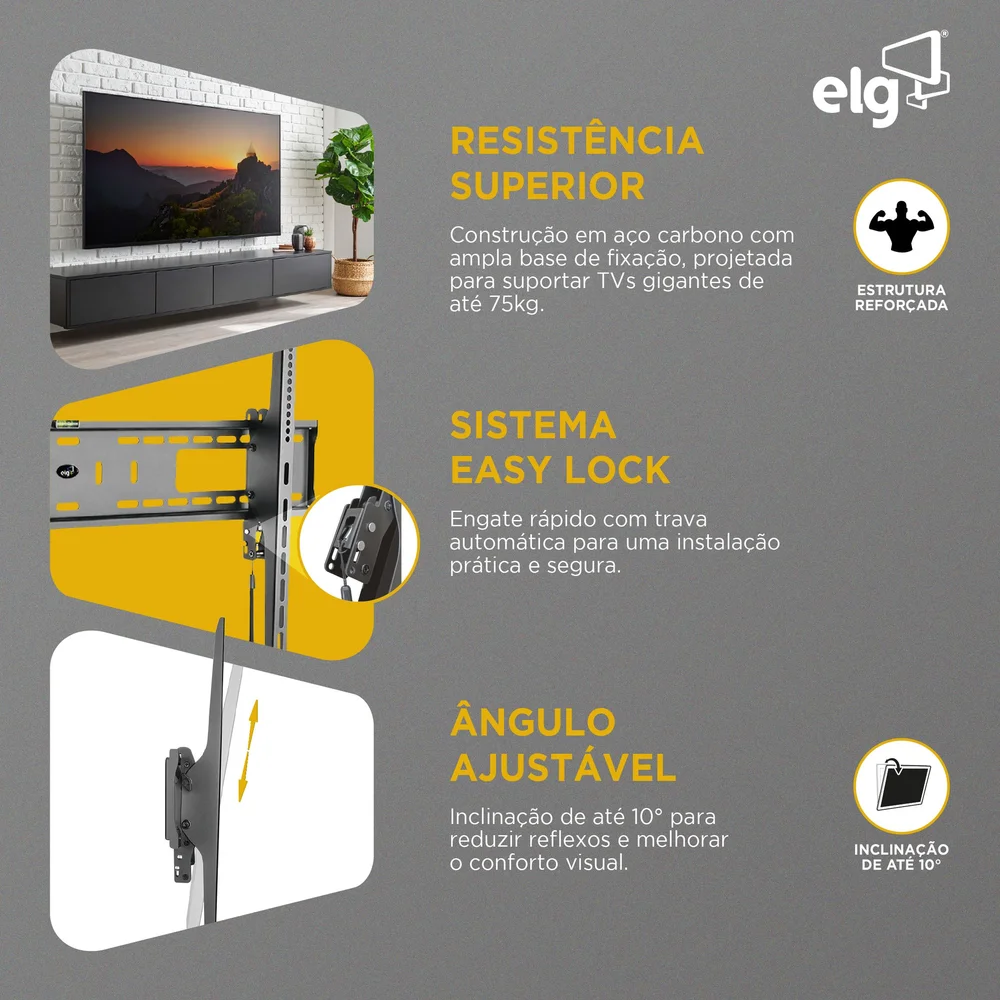 Imagem 3 de 4 do produto Suporte Inclinável De Parede Para Telas Gigantes, Vesa 900, 55" A 100", Preto, A03v8xl, Elg