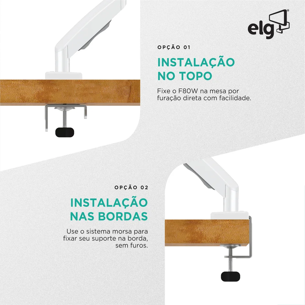 Imagem 2 de 4 do produto Suporte Articulado Para Monitor De 17 A 27 ElG, De Mesa, Com Pistão A Gás, Branco - F80W