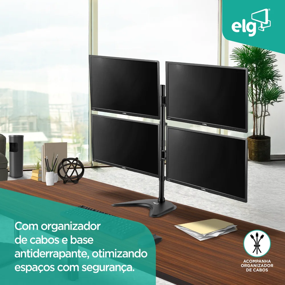 Imagem 2 de 3 do produto Suporte Articulado De Mesa Elg Para 4 Monitores De 15" A 27" - Preto - T160nd4.