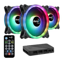 Kit 3 Coolers Duo 12 Pro ARGB + HUB + Controle Aerocool 2
