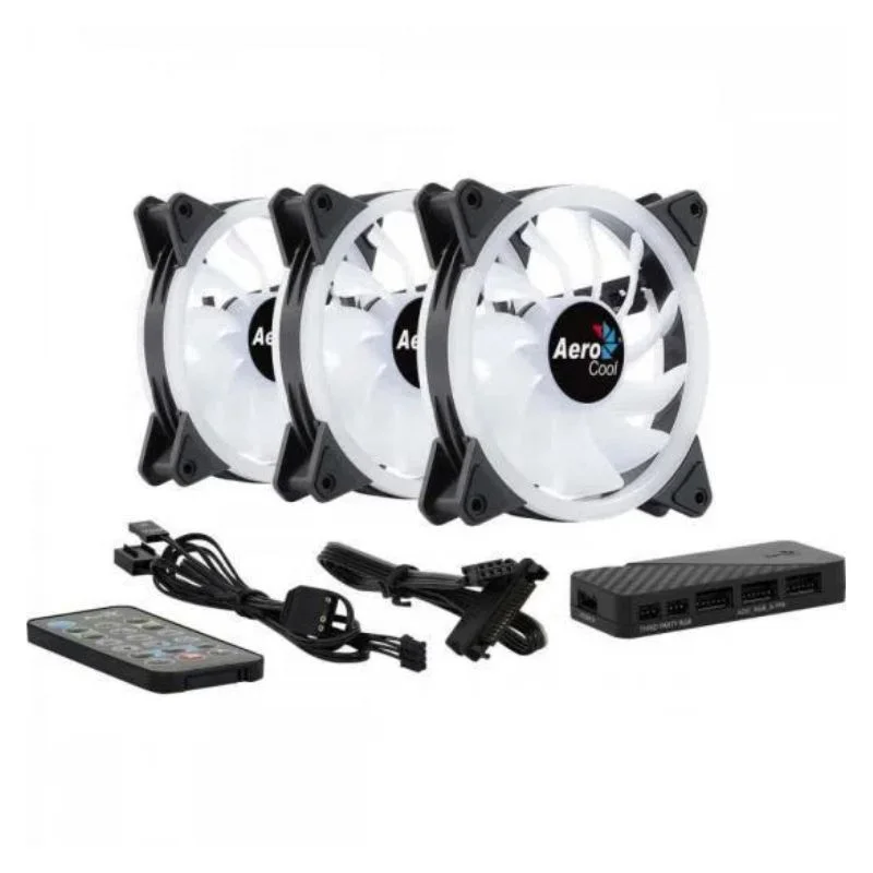 Imagem 2 de 5 do produto Kit 3 Coolers Duo 12 Pro ARGB + HUB + Controle Aerocool