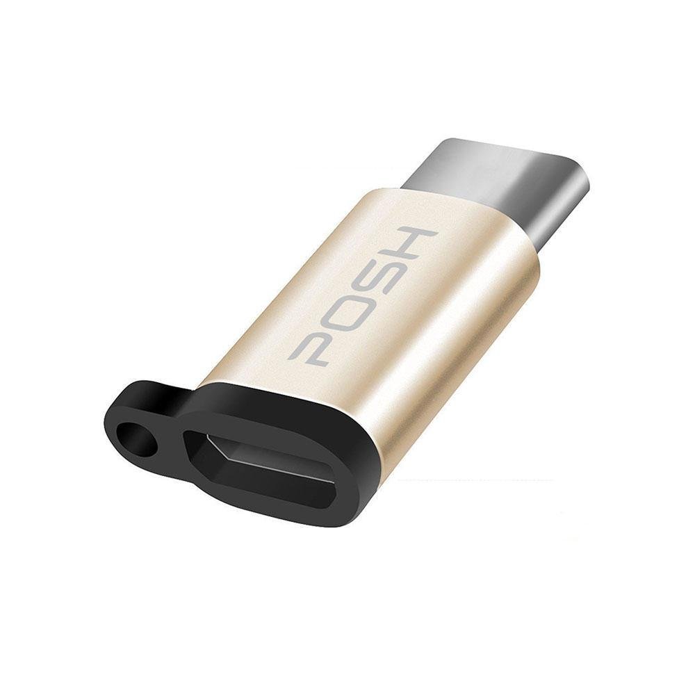 Imagem 1 de 2 do produto Adaptador Posh Micro USB, Para USB C, Em Metal Com Cordão, Para Cabo USB, Dourado