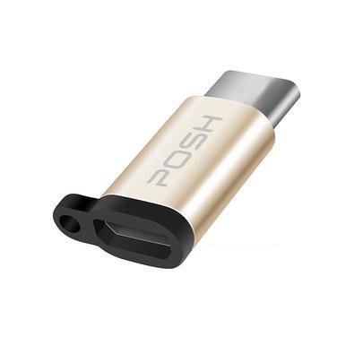 Adaptador Posh Micro USB, Para USB C, Em Metal Com Cordão, Para Cabo USB, Dourado
