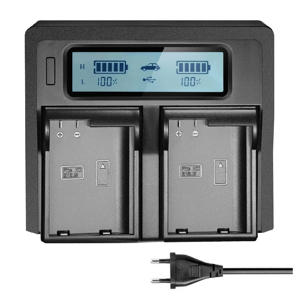 Imagem 3 de 5 do produto Carregador Duplo Rápido, Para Bateria Nikon, EN-EL15, Com USB, Bivolt
