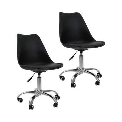 Kit 2 Cadeiras Office Base Cromada, Com Rodizio Giratória, Saarinen - Preto