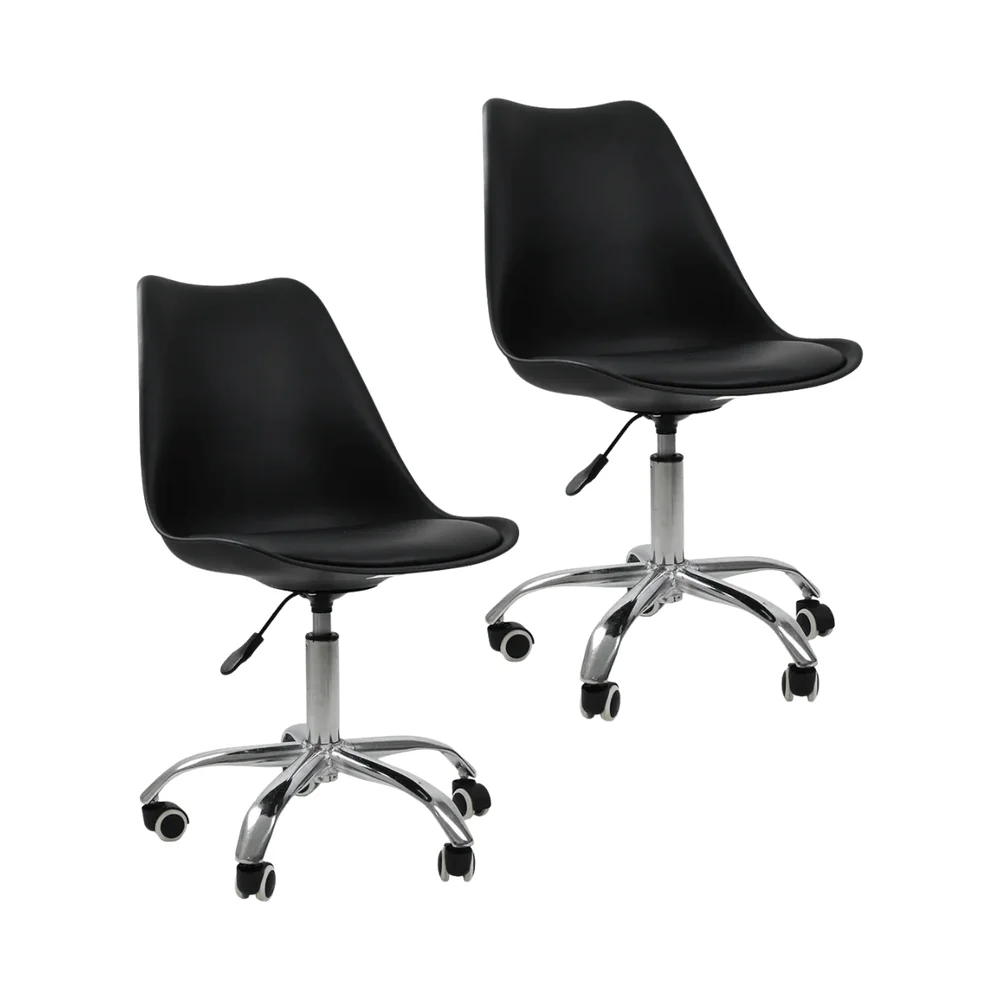 Kit 2 Cadeiras Office Base Cromada, Com Rodizio Giratória, Saarinen - Preto