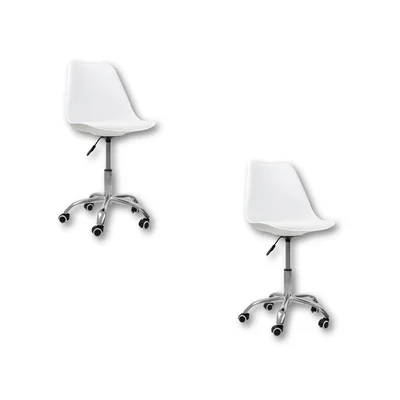 Kit 2 Cadeiras Office Base Cromada Com Rodizio Giratória, Saarinen - Branco
