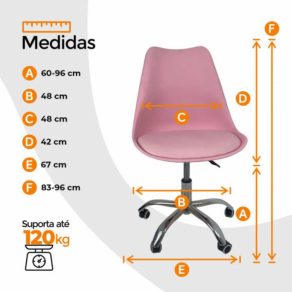 Imagem 2 de 5 do produto Kit 2 Cadeiras Office Base Cromada, Com Rodizio Giratória Saarinen - Rosa
