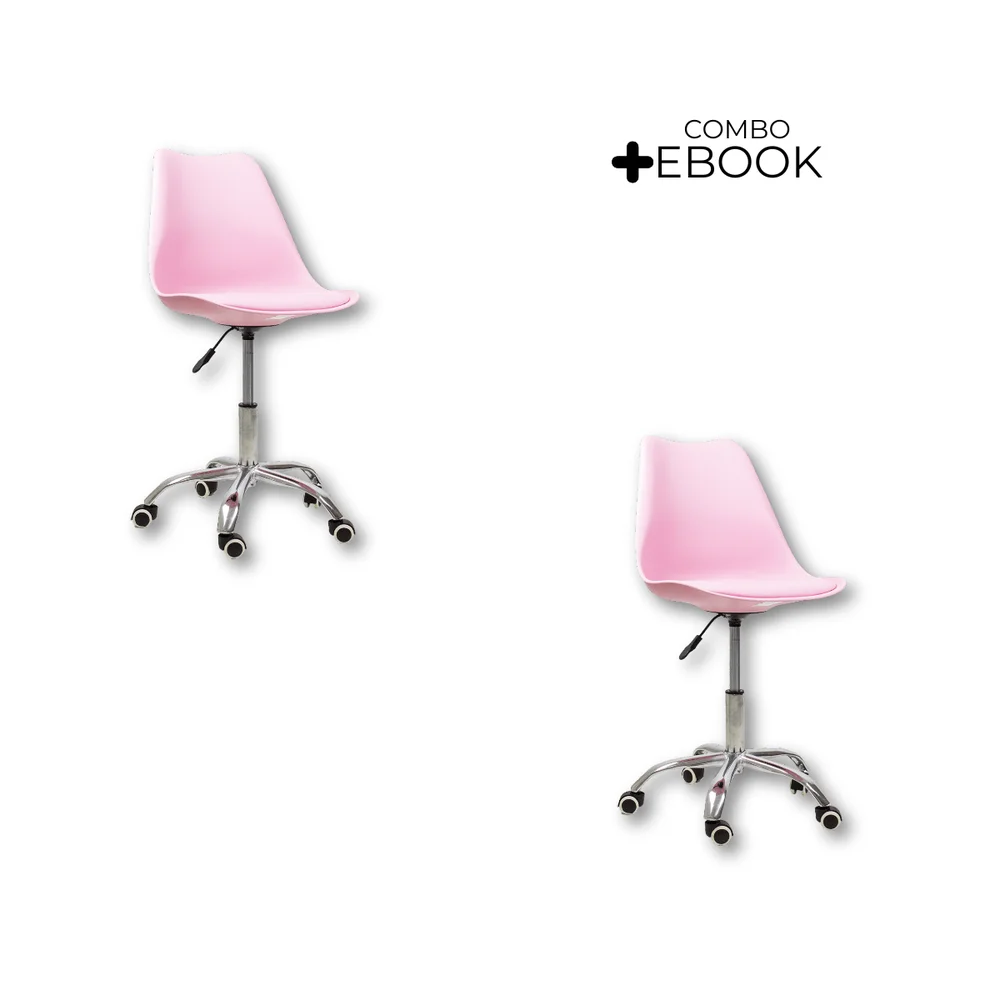 Imagem 3 de 5 do produto Kit 2 Cadeiras Office Base Cromada, Com Rodizio Giratória Saarinen - Rosa