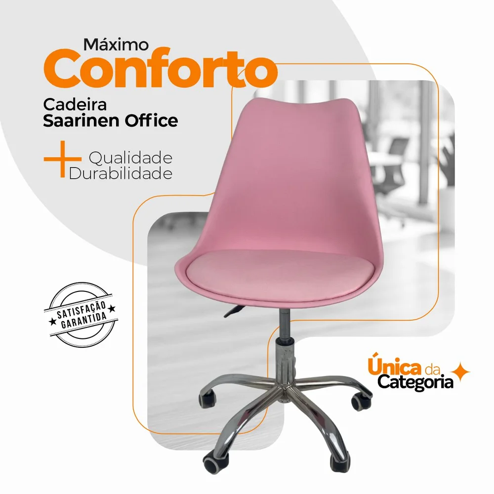 Imagem 4 de 5 do produto Kit 2 Cadeiras Office Base Cromada, Com Rodizio Giratória Saarinen - Rosa