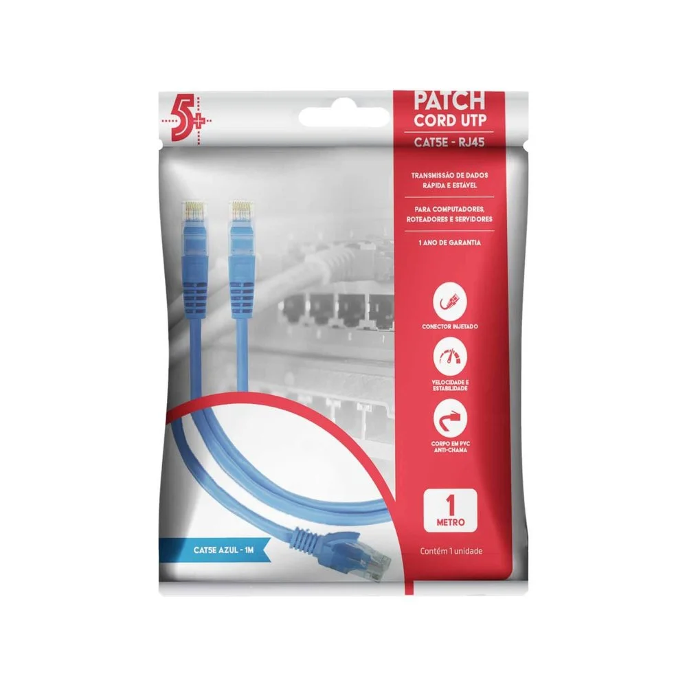 Imagem 2 de 3 do produto Cabo De Rede Patch Cord Cat5e Utp 1 Metro 5  018-1071 Azul.