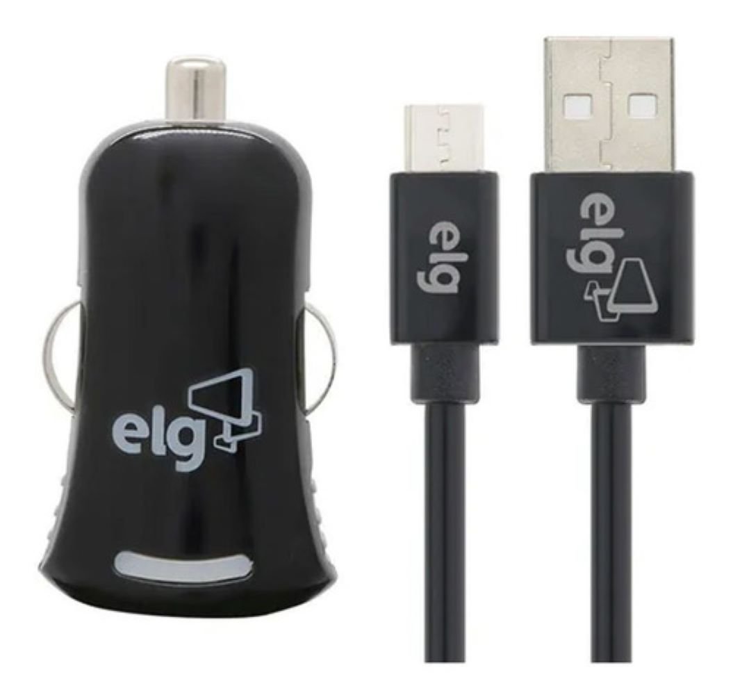 Kit Veicular, Carregador Com Cabo Micro Usb Elg, Preto, 1m - Kt510c1