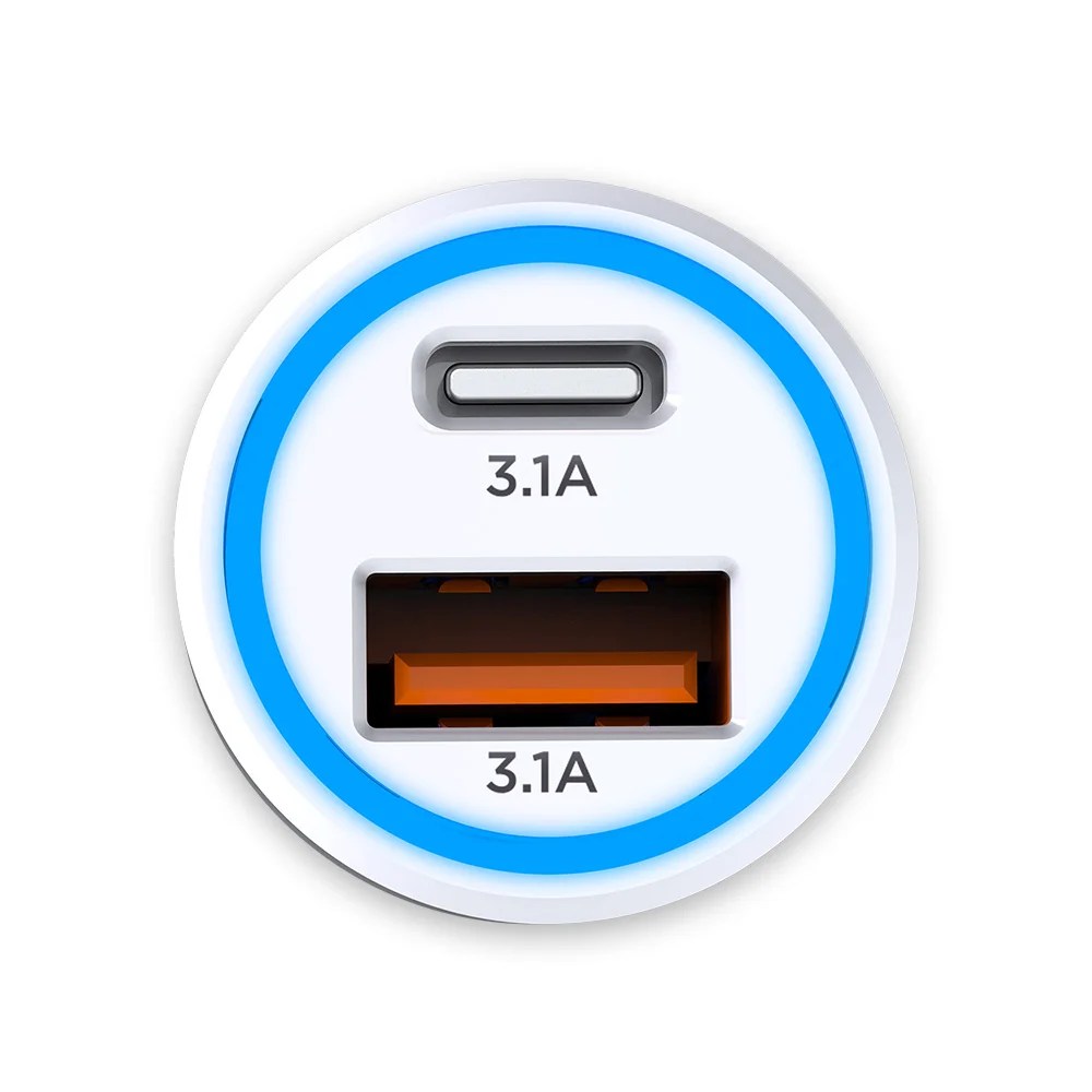 Imagem 3 de 5 do produto Carregador Veicular, Elg 1x Usb Tipo-c 1x Usb, Branco - Cc2stc