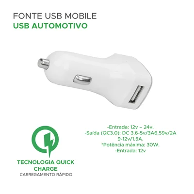 Carregador Usb Automotivo, Mobile 044-0006 12v 2.1a Branco - 5. — foto 2