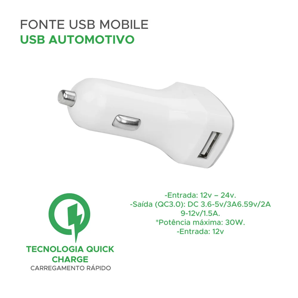 Imagem 2 de 4 do produto Carregador Usb Automotivo, Mobile 044-0006 12v 2.1a  Branco - 5.