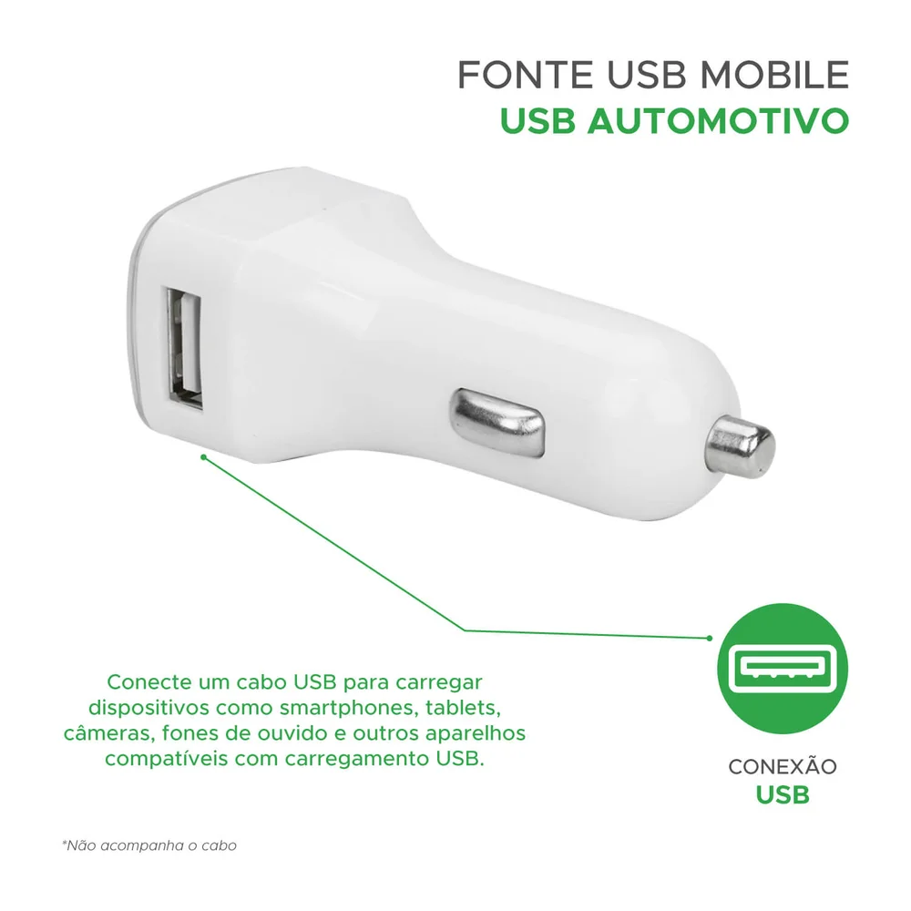 Imagem 3 de 4 do produto Carregador Usb Automotivo, Mobile 044-0006 12v 2.1a  Branco - 5.