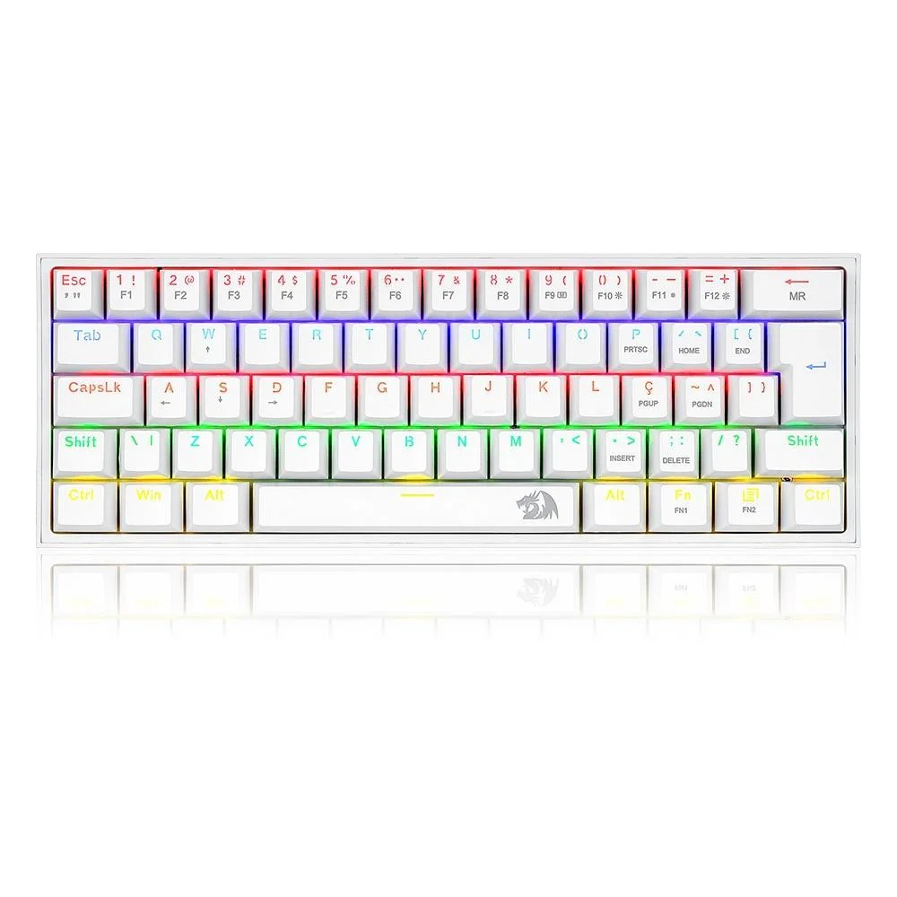 Imagem 4 de 5 do produto Teclado Mecânico Gamer Redragon Fizz, LED Rainbow, Switch Marrom, N-Key Rollover, ABNT2 - K617-R-W