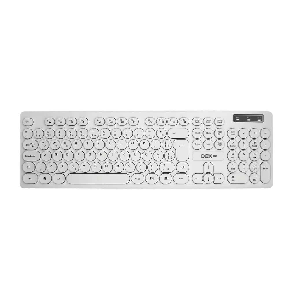 Imagem 2 de 5 do produto Teclado Com Fio Usb Pop Slim Teclas Redondas Abnt2 Tc400 Branco - Oex.