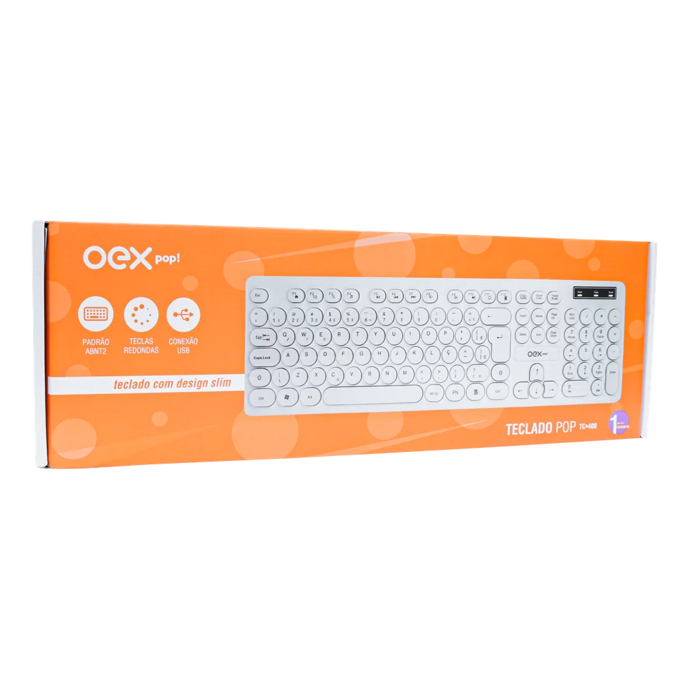 Imagem 4 de 5 do produto Teclado Com Fio Usb Pop Slim Teclas Redondas Abnt2 Tc400 Branco - Oex.