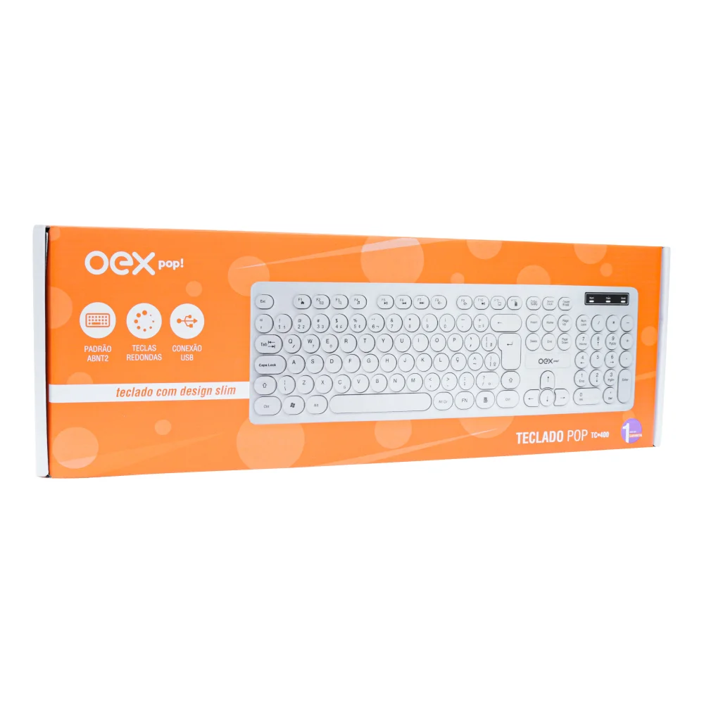 Imagem 5 de 5 do produto Teclado Com Fio Usb Pop Slim Teclas Redondas Abnt2 Tc400 Branco - Oex.