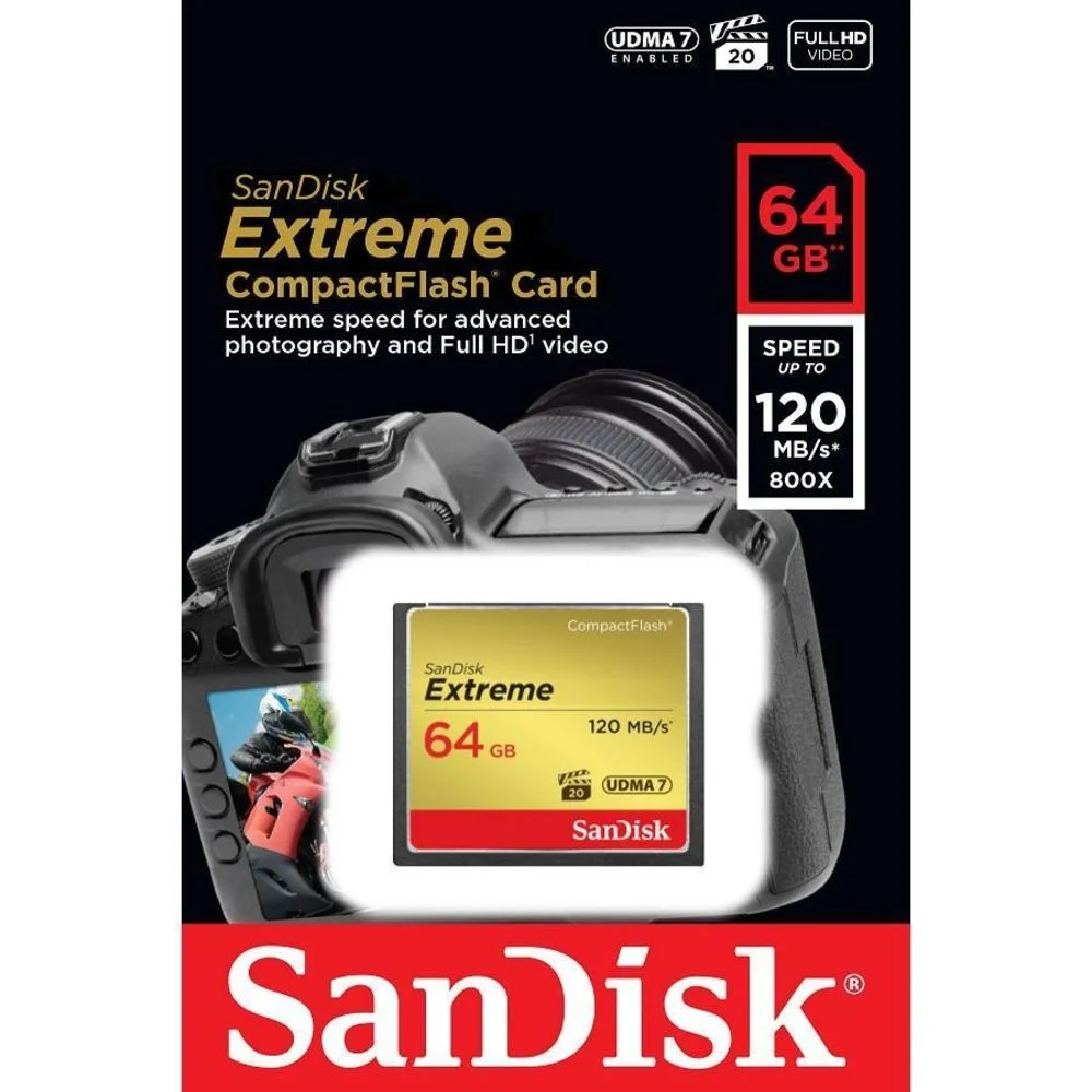 Imagem 2 de 2 do produto Cartão De Memória Sandisk Compact, Flash Extreme, 64GB, 120 MB/S