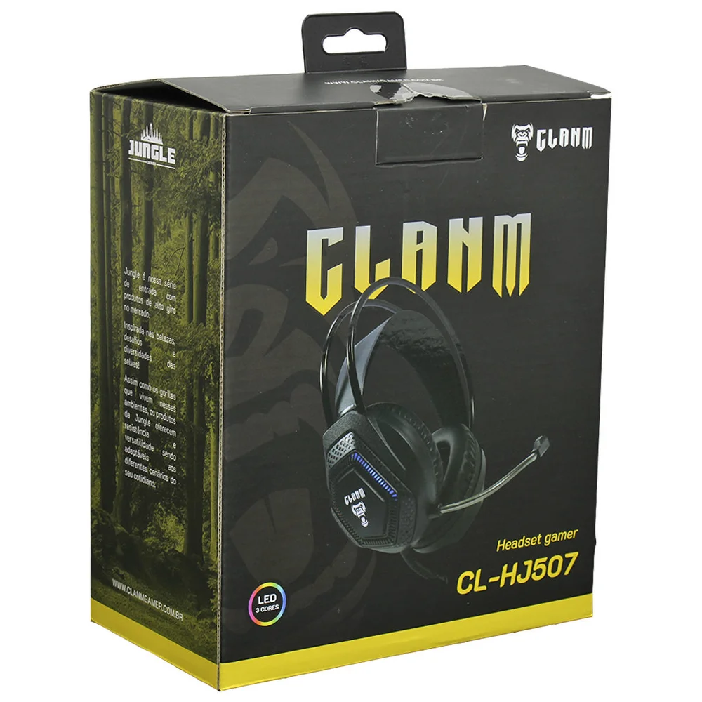 Imagem 4 de 5 do produto Fone De Ouvido Headset Clanm Gamer Jungle, Preto Rgb,Cl-hj507.