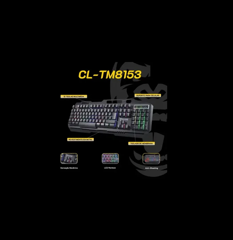 Imagem 5 de 5 do produto Teclado Membrana Gamer Clanm Mount Preto Cl-tm8153