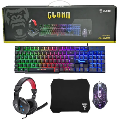 Kit Gamer Clanm Jungle, Headset 40mm, Teclado LED Rainbow, Mouse Dpi 3600, Mousepad 290 X 250mm - Cl-cj01