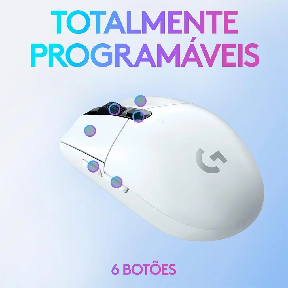 Mouse Gamer sem fio Logitech G305 Hero Lightspeed 6 Botoes Branco Mouse Gamer sem fio Logitech G305 Hero Lightspeed 6 Botoes Branco