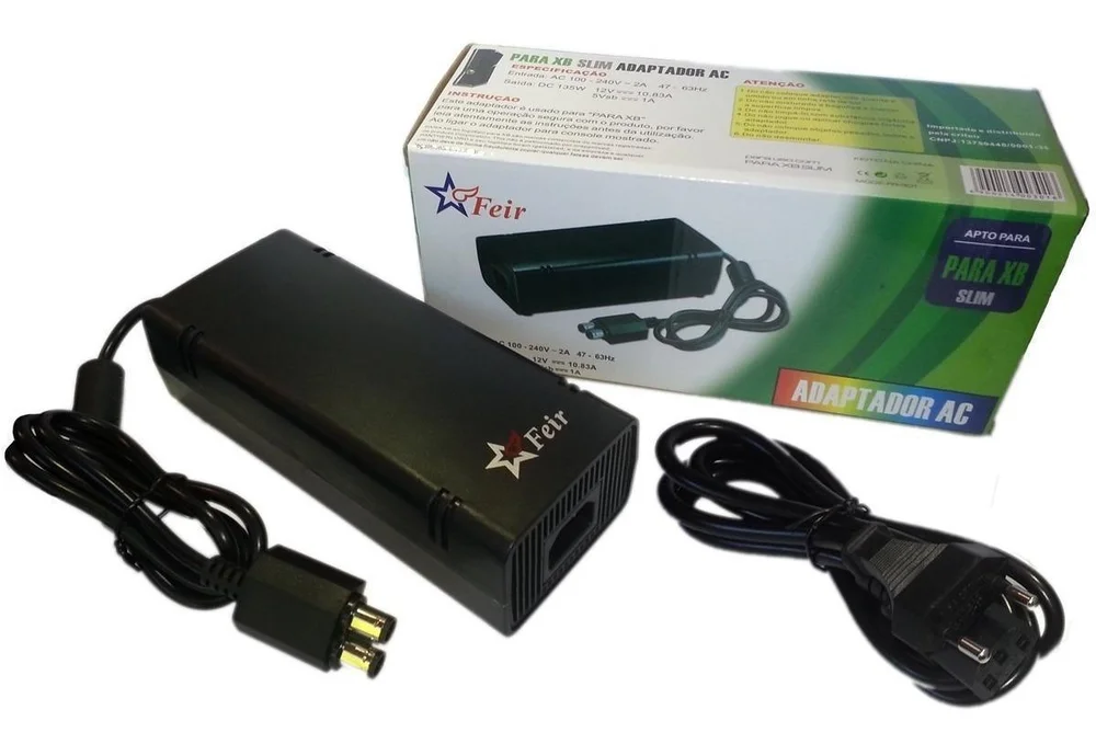 Fonte Xbox 360 Slim Bivolt, 110V, 220V, Com Cabo De Força