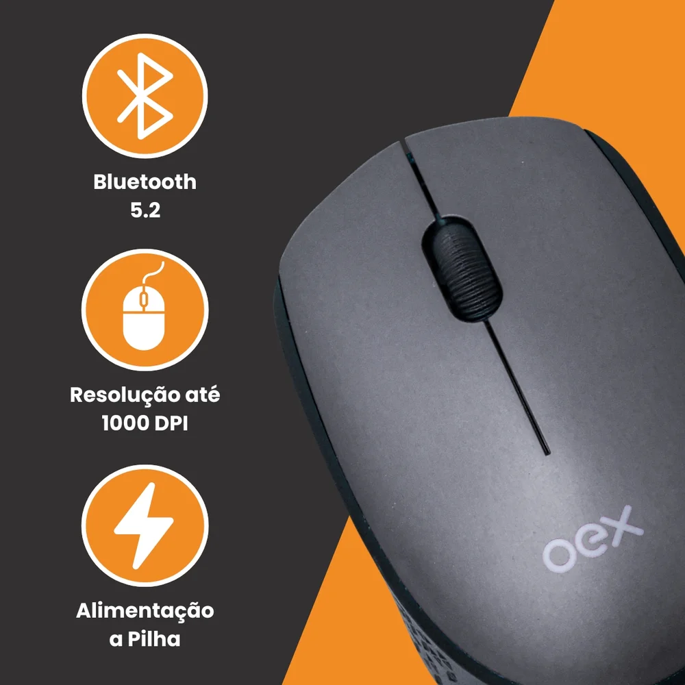 Imagem 3 de 4 do produto Mouse Bluetooth E Wireless Óptico,Oex, 1000 Dpi Cozy Ms602, Prata.
