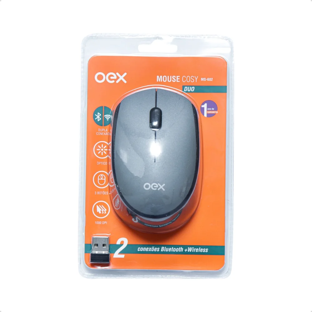Imagem 4 de 4 do produto Mouse Bluetooth E Wireless Óptico,Oex, 1000 Dpi Cozy Ms602, Prata.