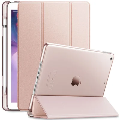 Capa Infiland Transparente Séries, Ipad 8, 10.2 Pol, 2020, A2270, A2428, Com Função Wake Sleep, E Suporte Caneta - Rosa