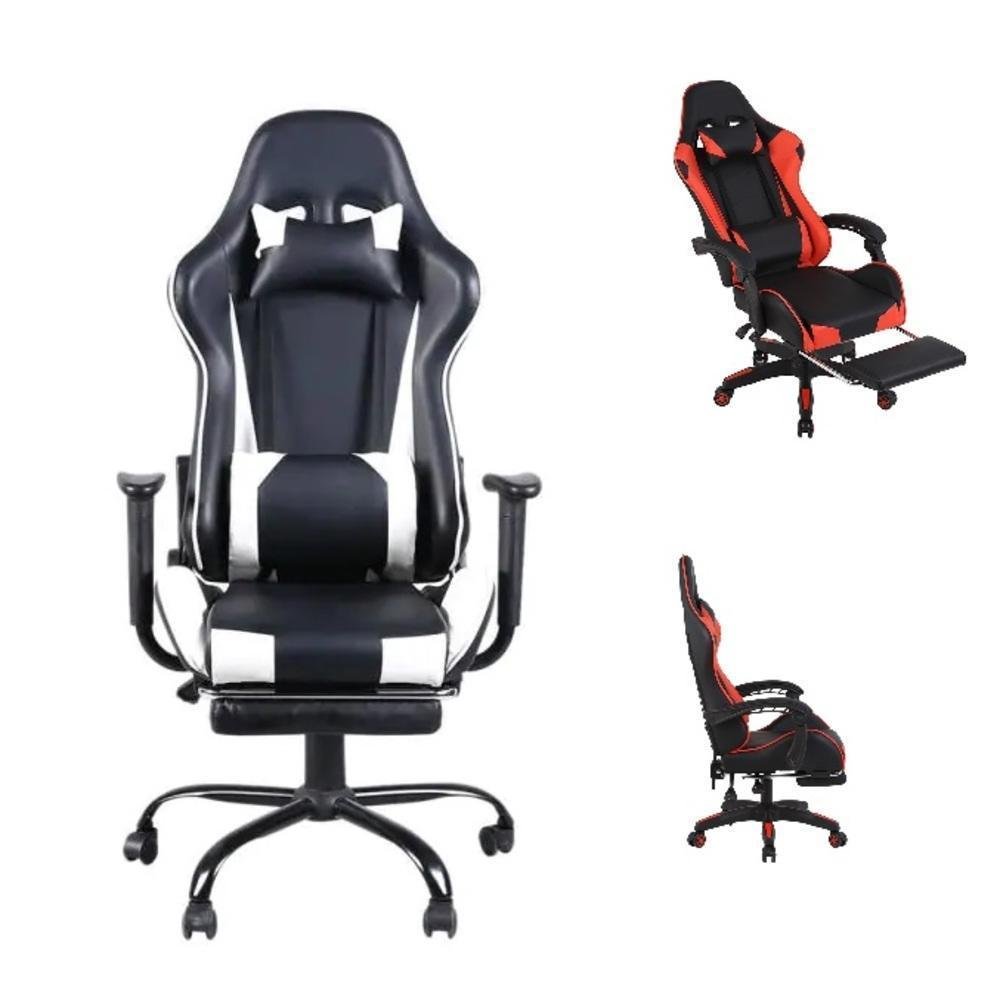 Cadeira Gamer Makeda Ergonomica Reclinavel Apoio De Pés Giratoria Profissional Preta E Branca