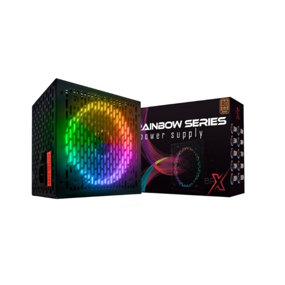Fonte Atx 650w Rainbow Rgb Automatica Brx 80 Plus Bronze Escorrega o
