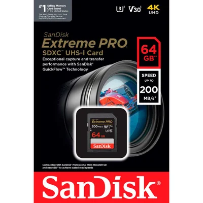 Cartão De Memória Sandisk SDXC Extreme Pro, 64GB, 200MB/s — foto 3