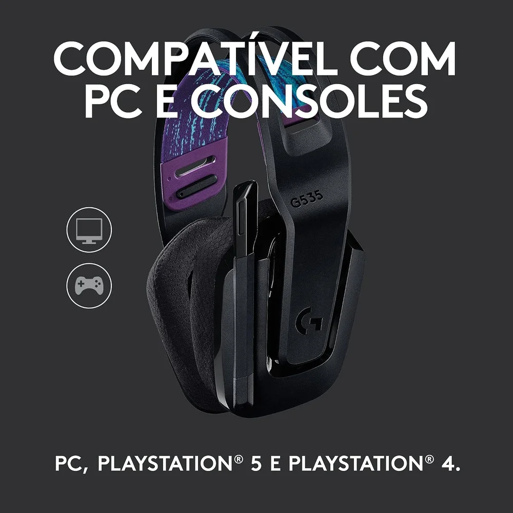 Headset Gamer Logitech G535 Sem Fio, USB Lightspeed, Microfone Flip-to-mute, PC, PS4, PS5, Drivers 4 Headset Gamer Logitech G535 Sem Fio, USB Lightspeed, Microfone Flip-to-mute, PC, PS4, PS5, Drivers 4
