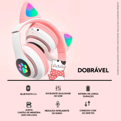 Fone de Ouvido com Redução de Ruído Orelha De Gato Rosa - Booglee -  Headphone Bluetooth - Magazine Luiza