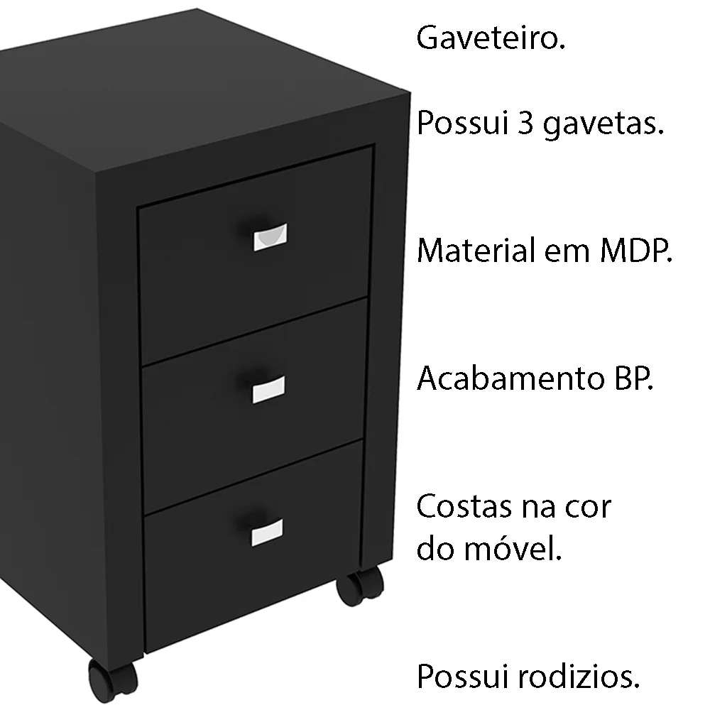 Imagem 3 de 5 do produto Gaveteiro Para Escritório Home Office, Me4108 Mdp, Preto - Gran Belo