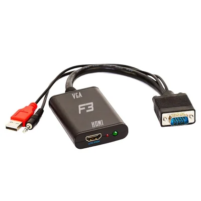 Cabo Conversor De Vídeo Vga Macho Com Audio P2 Para Hdmi Fêmea Com Alimentação Usb F3.