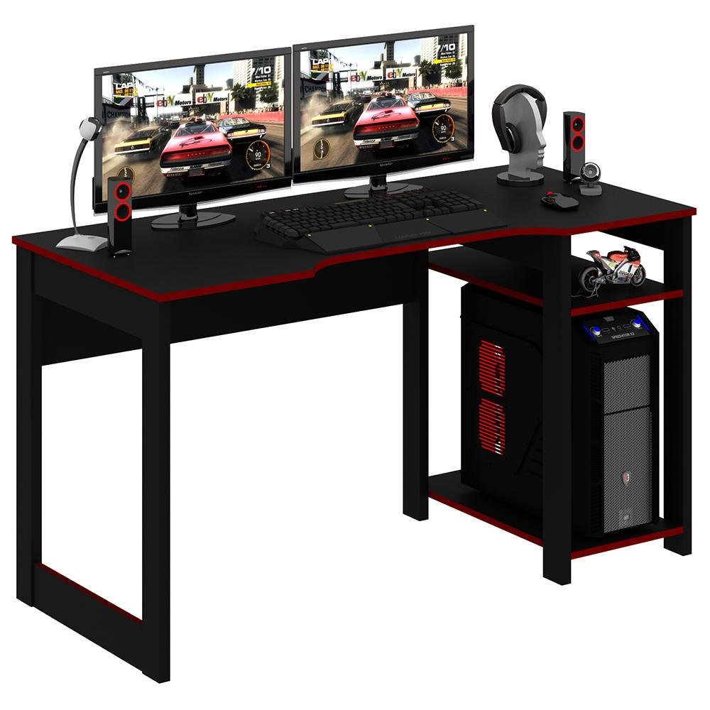 Mesa Gamer Gran Belo Home Office, MDP, Preto e Vermelho - ME4152