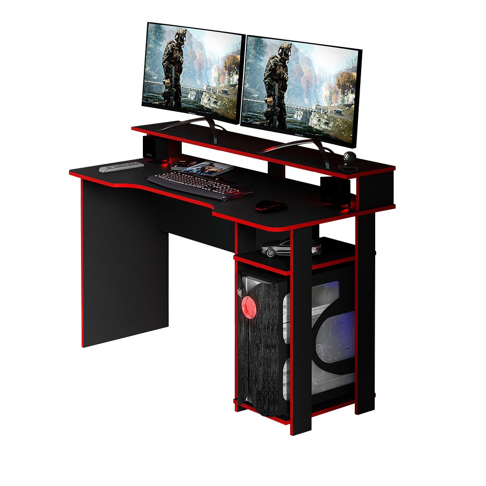 Escrivaninha Gran Belo Home Office Gamer, Para Escritório, MDP, Preto/Vermelho - ME4153