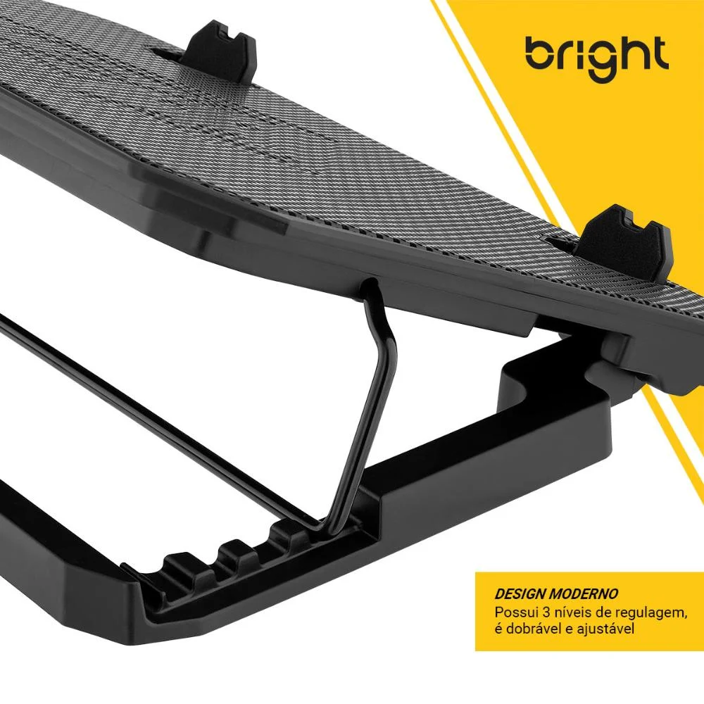 Imagem 2 de 5 do produto Cooler Para Notebook 2 Fans (ventoinhas) Led E Hub Preto Bright Bc001