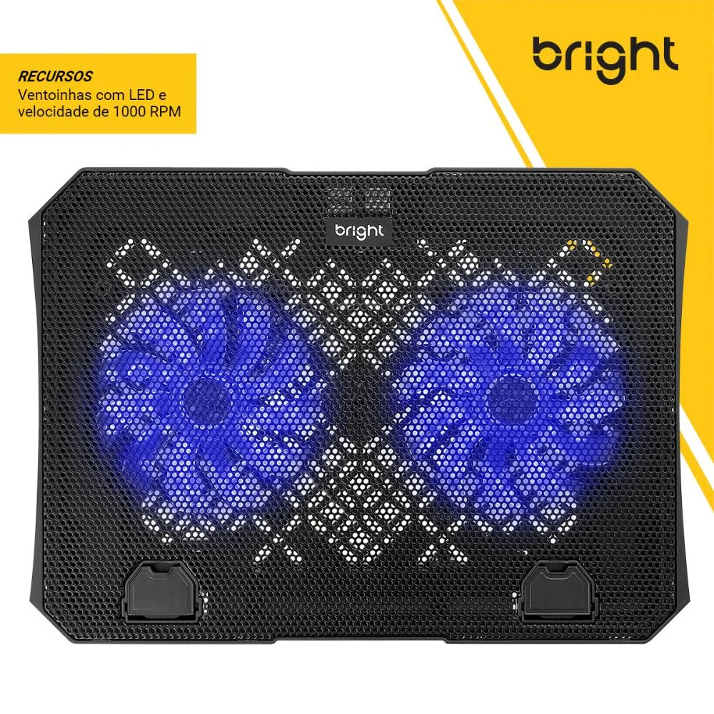 Imagem 4 de 5 do produto Cooler Para Notebook 2 Fans (ventoinhas) Led E Hub Preto Bright Bc001