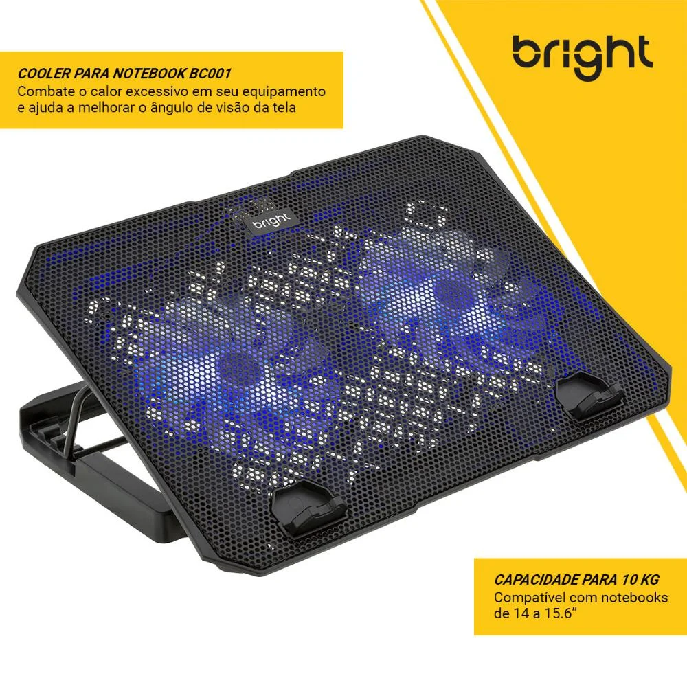 Imagem 5 de 5 do produto Cooler Para Notebook 2 Fans (ventoinhas) Led E Hub Preto Bright Bc001