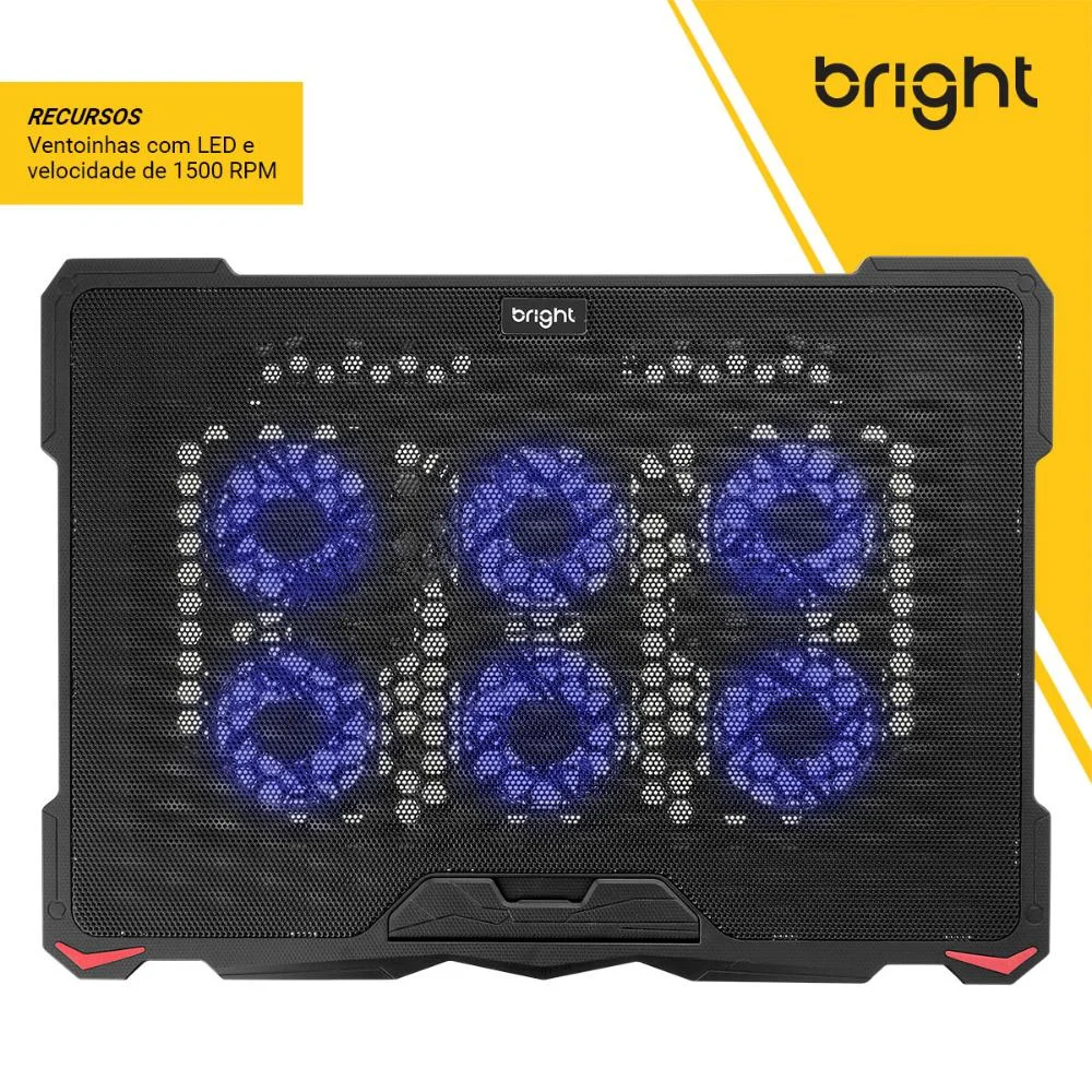 Imagem 4 de 5 do produto Cooler Para Notebook 6 Fans, Led E USB Hub, Bright - Bc002