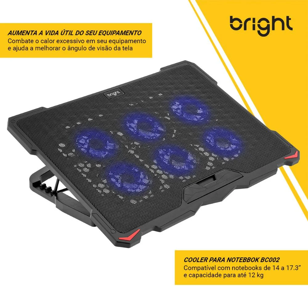 Imagem 5 de 5 do produto Cooler Para Notebook 6 Fans, Led E USB Hub, Bright - Bc002