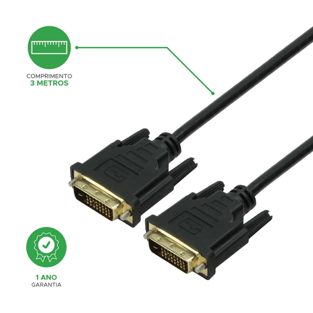 Imagem 2 de 4 do produto Cabo Dvi 24+1 Para Dvi 24+1 3m Preto.
